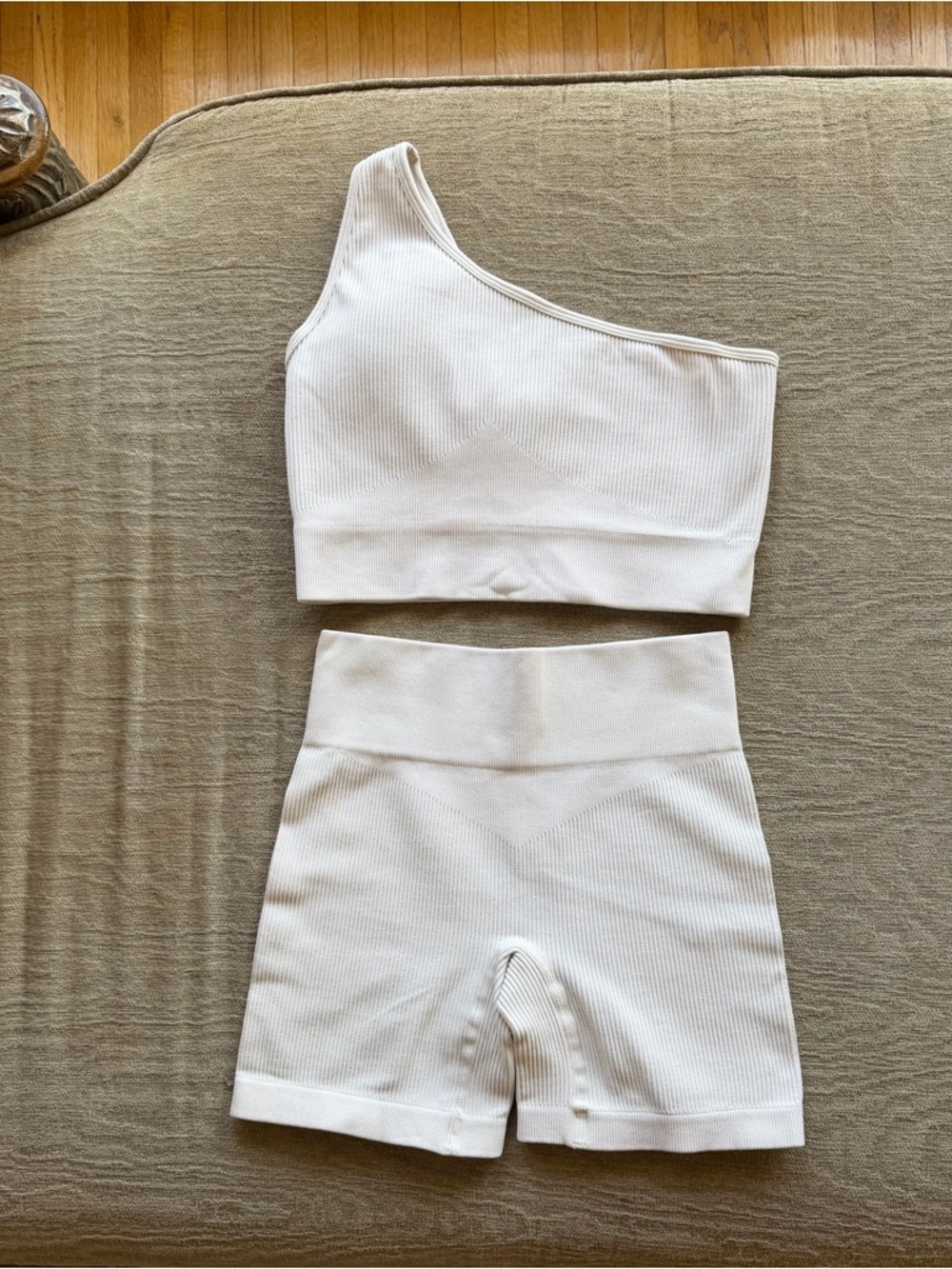 White 2 Piece Workout Set (Crop Top & Biker Shorts) - Small